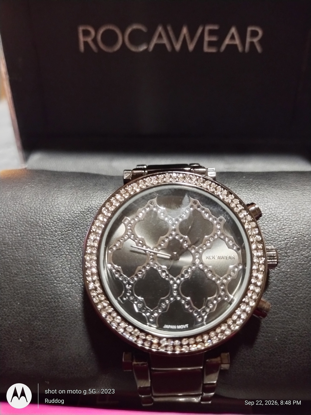 Rocawear Women's Silver Crystal-Trim Stainless Steel Watch